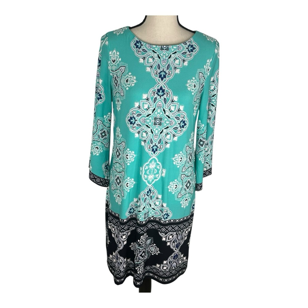 Sandra‎ Darren Women's Geometric Multicolor Embroidered Stretch Dress Size MP